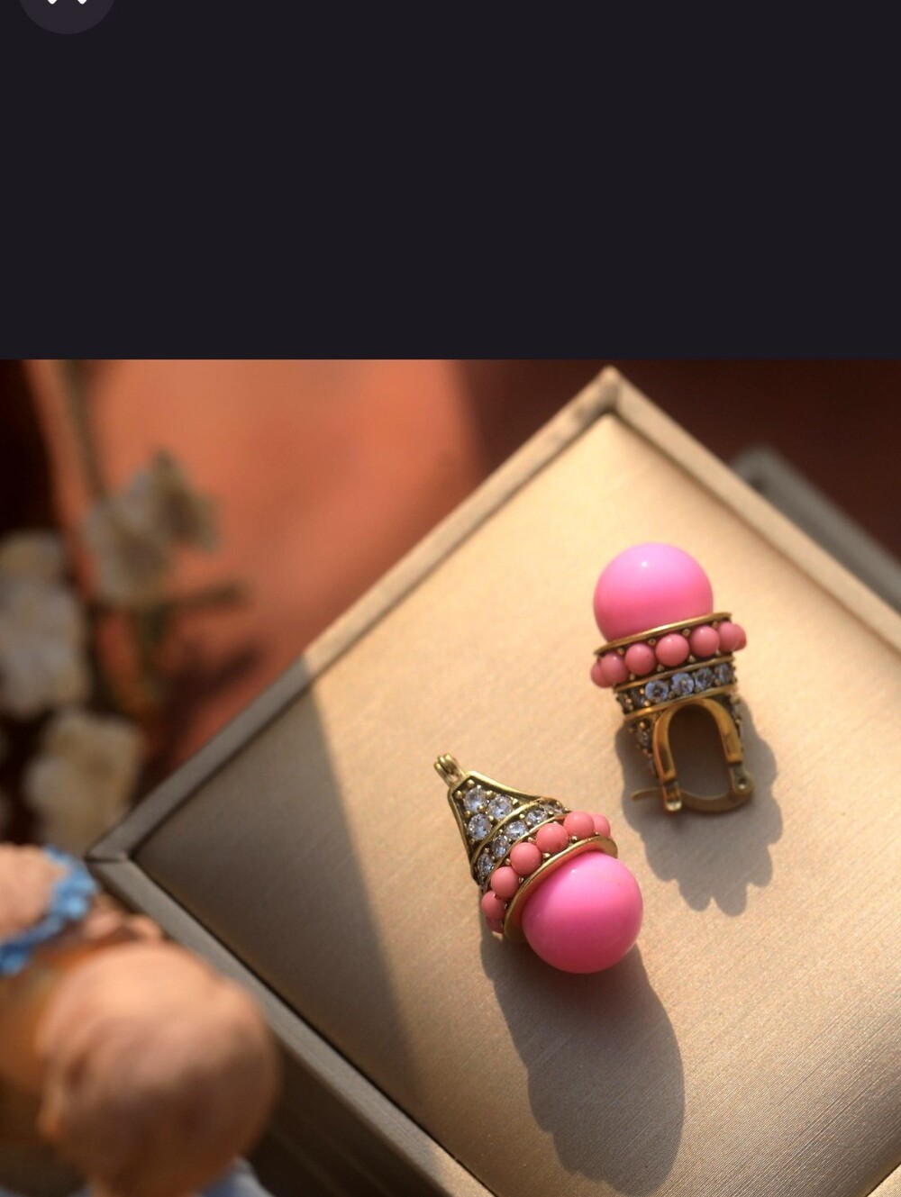 Pink Beaded Gold-Tone Drop Earrings